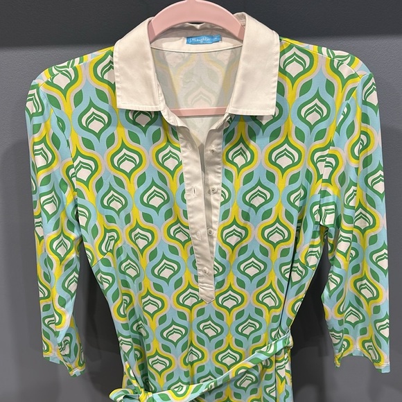 J McLaughlin Size M Retro Print Collared Tie Waist Catalina Cloth Dress - Picture 8 of 8